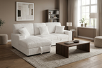 Venice Ivory Corduroy Storage Sleeper Sectional w/ Dual Cupholders & USB Ports