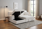 Venice Ivory Corduroy Storage Sleeper Sectional w/ Dual Cupholders & USB Ports