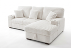 Venice Ivory Corduroy Storage Sleeper Sectional w/ Dual Cupholders & USB Ports