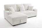 Venice Ivory Corduroy Storage Sleeper Sectional w/ Dual Cupholders & USB Ports