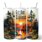 Get Out and Explore 20oz Personalized Tumbler With Lid and Stainless Steel Straw, Forest Camping Adventure Gift Cup OrnamentallyYou