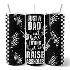 Just A Dad Checkered Lightning 20oz Personalized Tumbler With Lid and Stainless Steel Straw, Sarcastic Father's Day Humor Gift Cup OrnamentallyYou