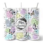 Mom Reminders Butterfly Affirmations 20oz Personalized Tumbler With Lid and Stainless Steel Straw, Encouraging Mom Gift Cup OrnamentallyYou