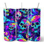 Neon Skull Chaos 20oz Personalized Tumbler With Lid and Stainless Steel Straw, Psychedelic Horror Halloween Gift Cup OrnamentallyYou