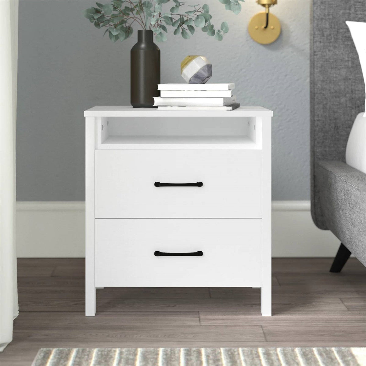 Modern 2-Drawer Bedside Table Nightstand in White Wood Finish HomePacific
