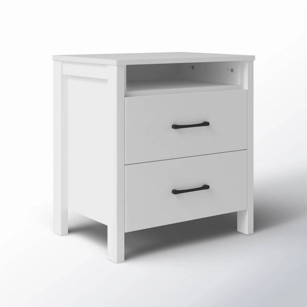 Modern 2-Drawer Bedside Table Nightstand in White Wood Finish HomePacific
