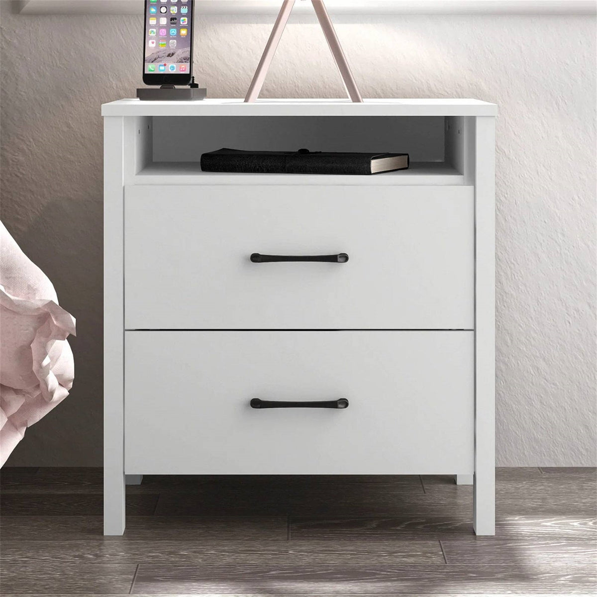 Modern 2-Drawer Bedside Table Nightstand in White Wood Finish HomePacific