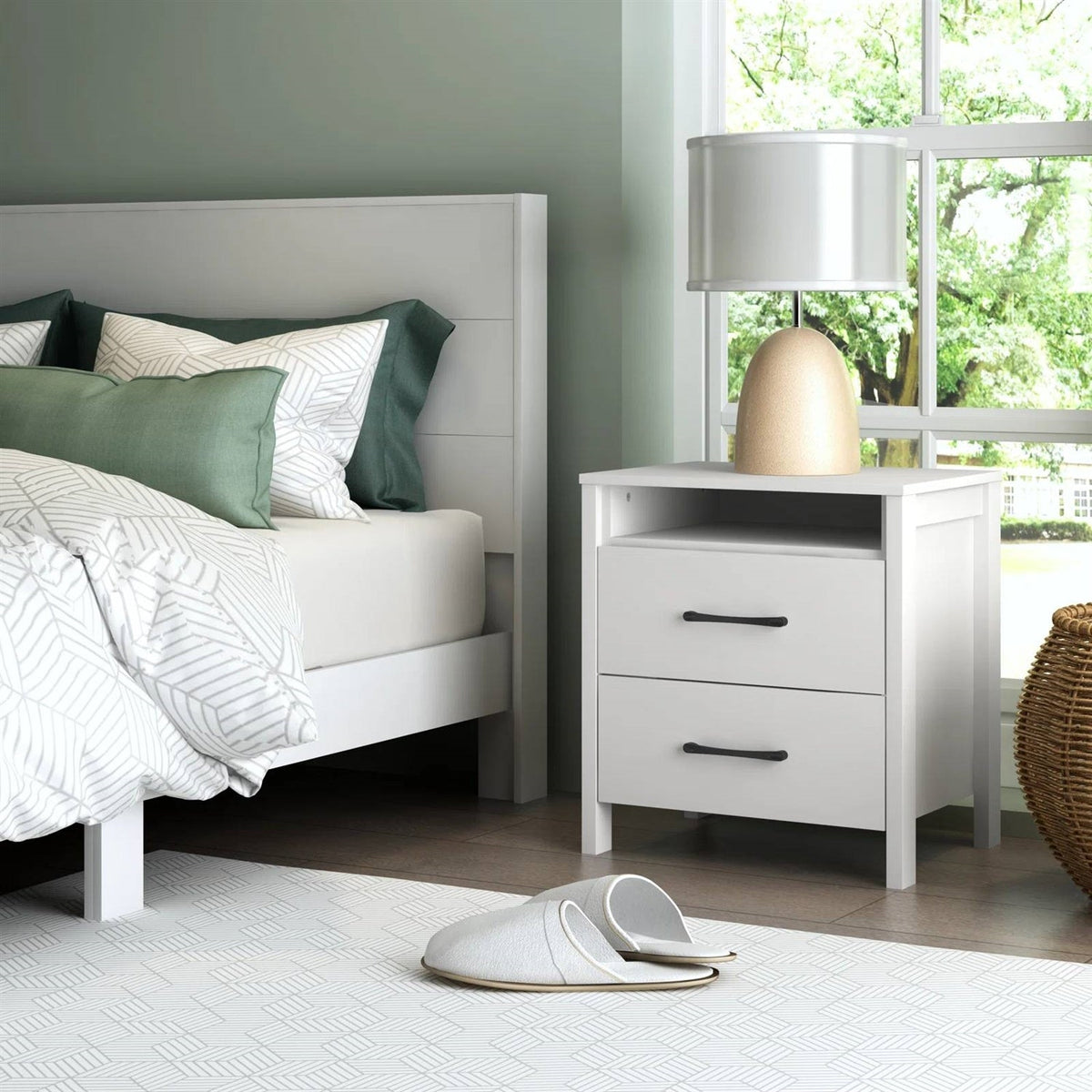 Modern 2-Drawer Bedside Table Nightstand in White Wood Finish HomePacific