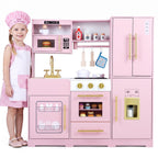 Wooden Play Kitchen with Lights & Sounds for Kids Ages 3+