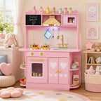 Wooden Play Kitchen with Lights & Sounds for Toddlers 3+
