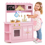 Wooden Play Kitchen with Lights & Sounds for Toddlers 3+