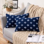 12''x20'' tufted floral lumbar support 100% cotton throw pillow | 7 colors textured daisy stitch design | boho chic lumbar & accent pillow | insert included