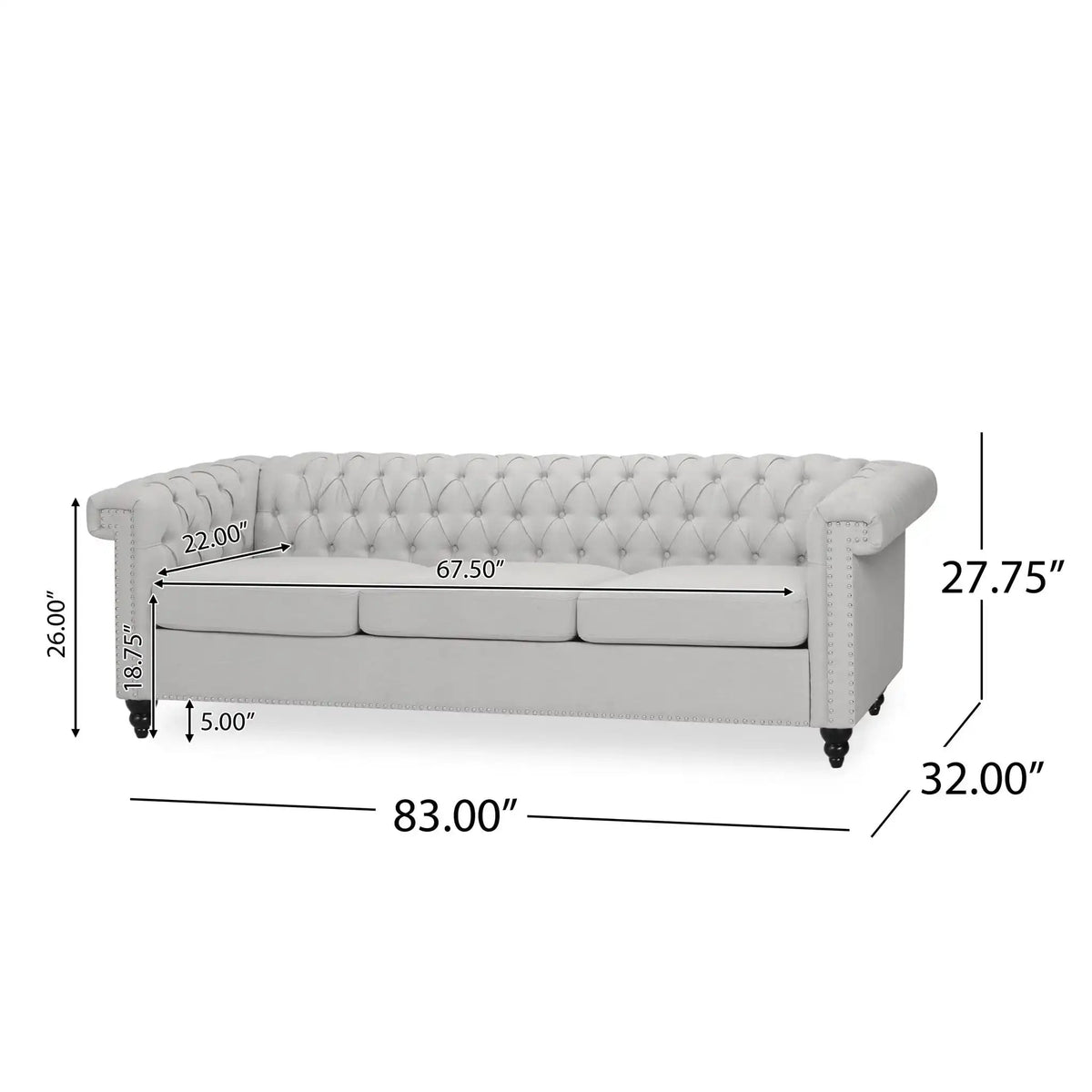 Chesterfield Style 3 Seater Sofa with Deep Button Tufting - Multiple Colors HouseOfZazla