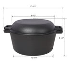 2 In 1 Pre-Seasoned Cast Iron Dutch Oven With Dual Handles, 5 Quart - Black