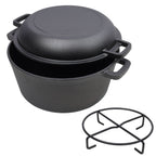 2 In 1 Pre-Seasoned Cast Iron Dutch Oven With Dual Handles, 5 Quart - Black