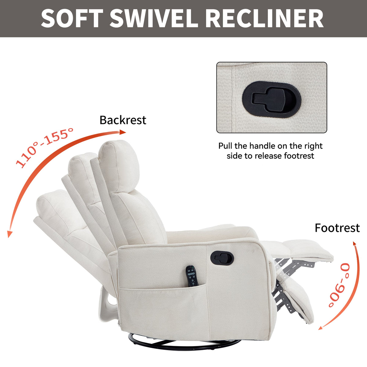 Beige Heat Massage Manual Recliner Chair with Rocker and Swivel - Beige HouseOfZazla