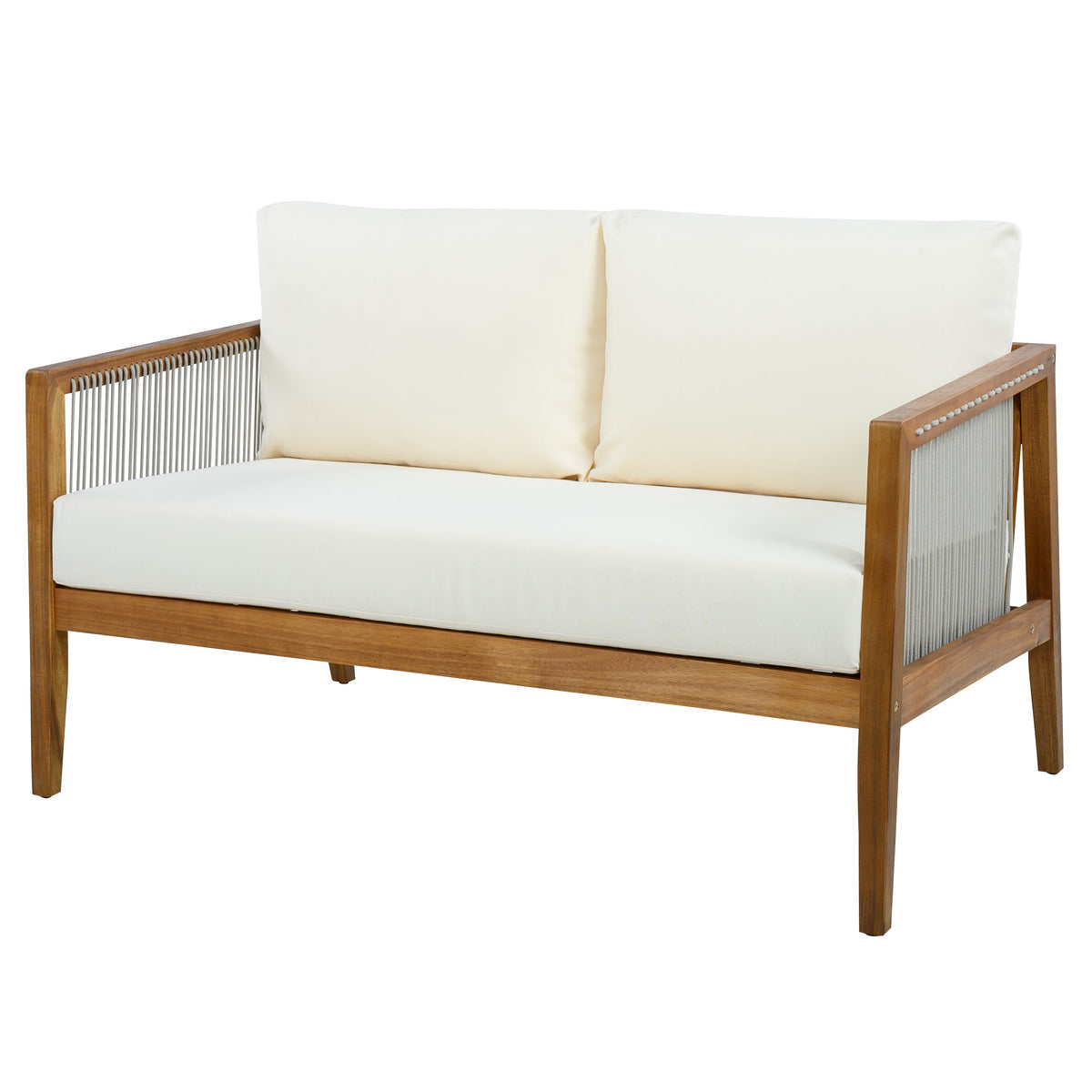 Outdoor 4-Piece Sofa Set with Acacia Wood Frame and Rope Detail - Natural Finish HouseOfZazla