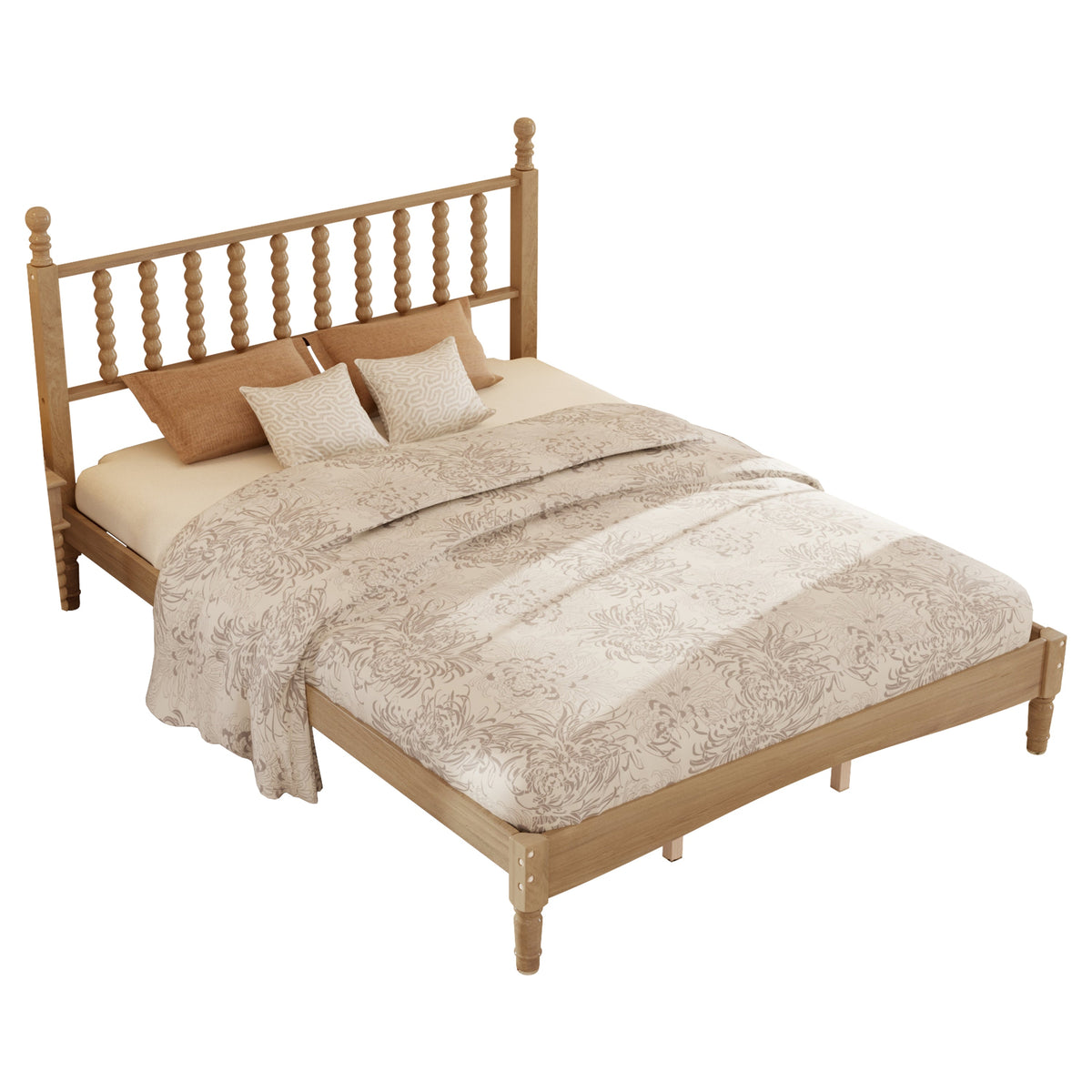 Queen Size Wood Platform Bed with Gourd-Shaped Headboard - Natural Wood HouseOfZazla