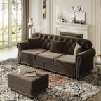 Upholstered Velvet Sofa with Nailhead Trim and Ottoman
