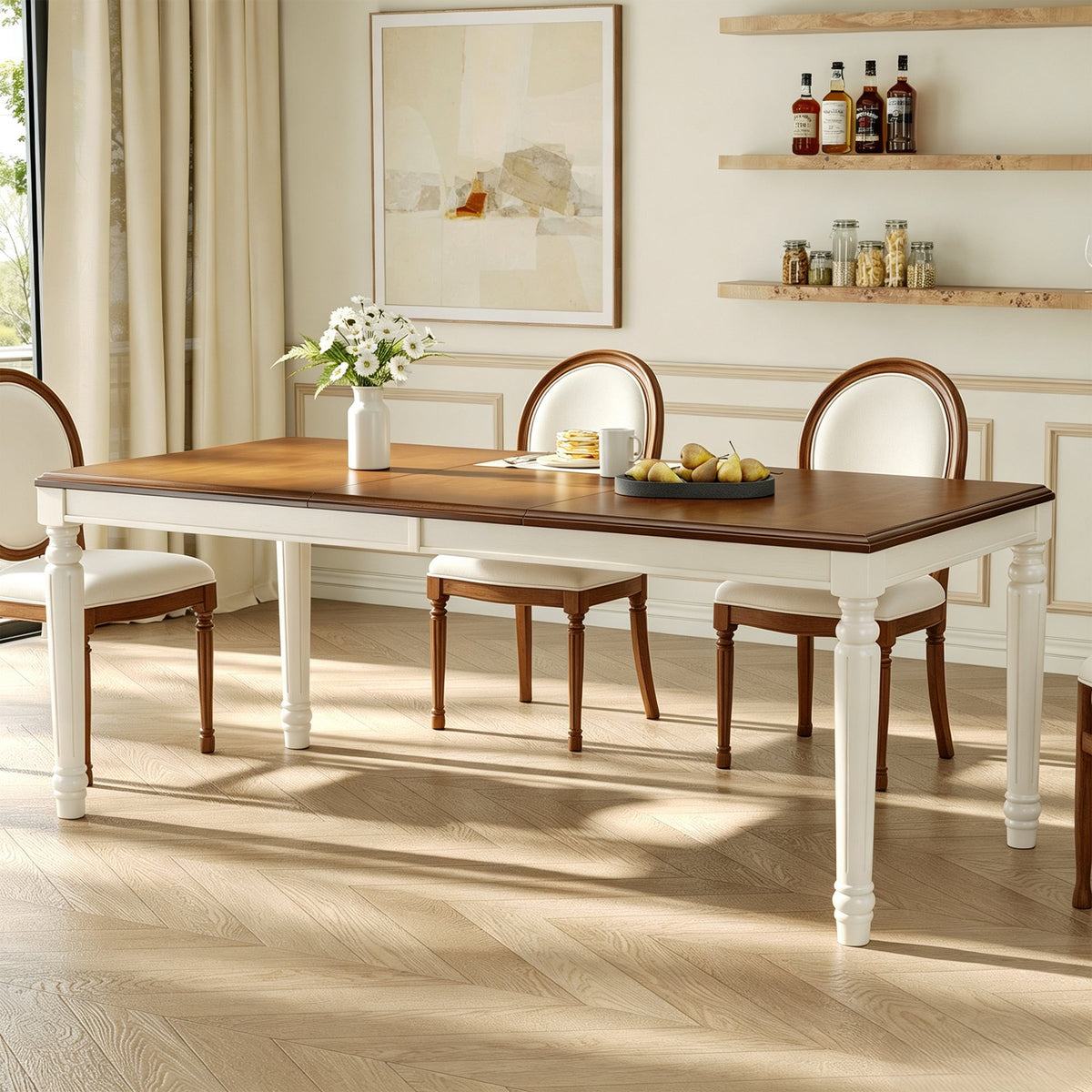 Traditional Rectangular Dining Table with Solid Wood Base - Natural Finish HouseOfZazla