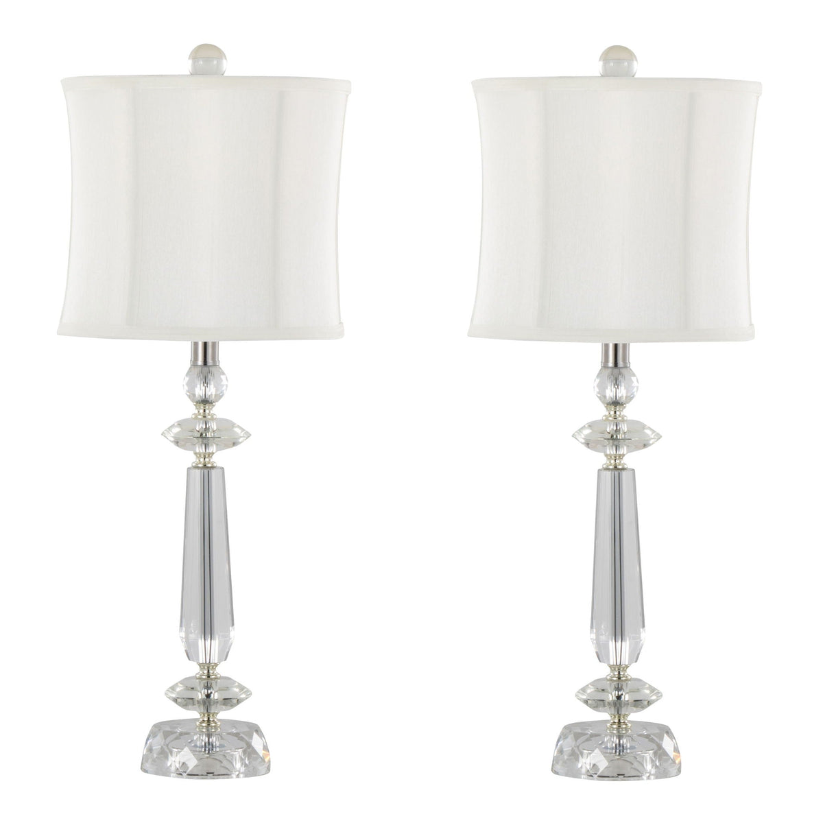 Contemporary Crystal Table Lamp Set with Faceted K9 Crystal - Clear Crystal / Chrome HouseOfZazla