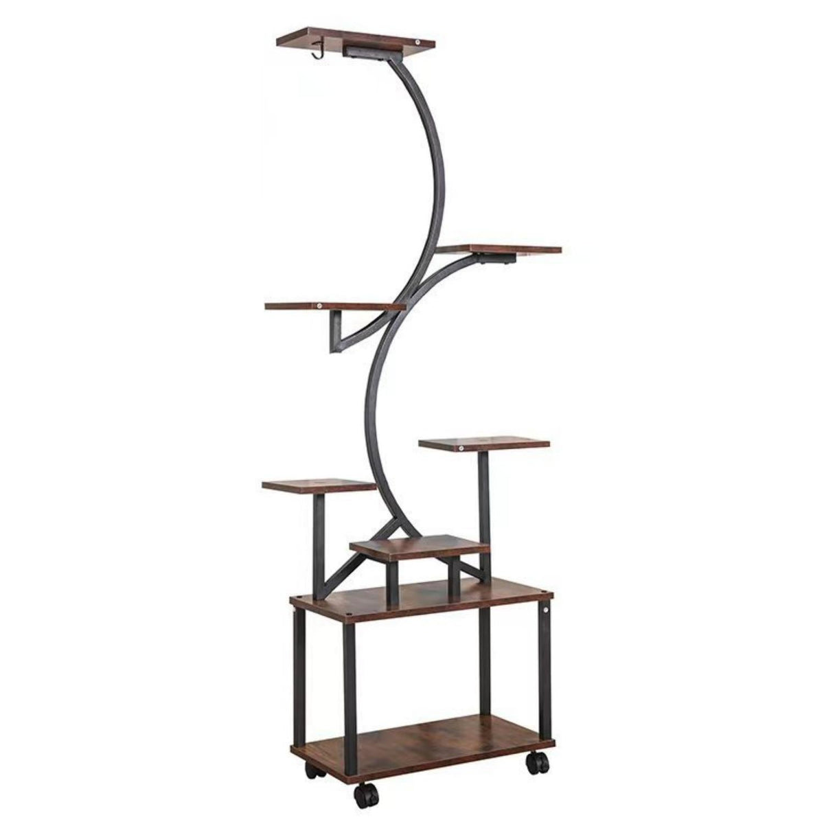 8 Tier Indoor Plant Stand with Grow Lights - Black & Dark Walnut HouseOfZazla