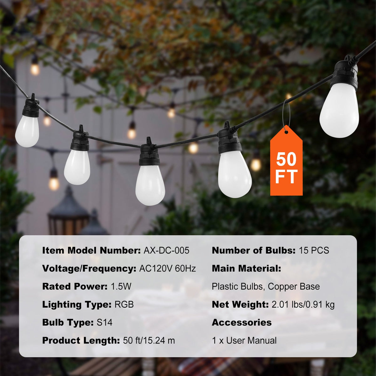 RGB Outdoor String Lights with App Control, 50FT - Multi-Color HouseOfZazla