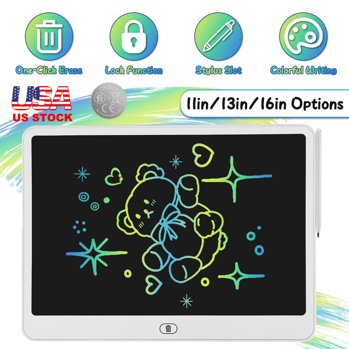 LCD Writing Tablet for Kids with Stylus & Lock Function