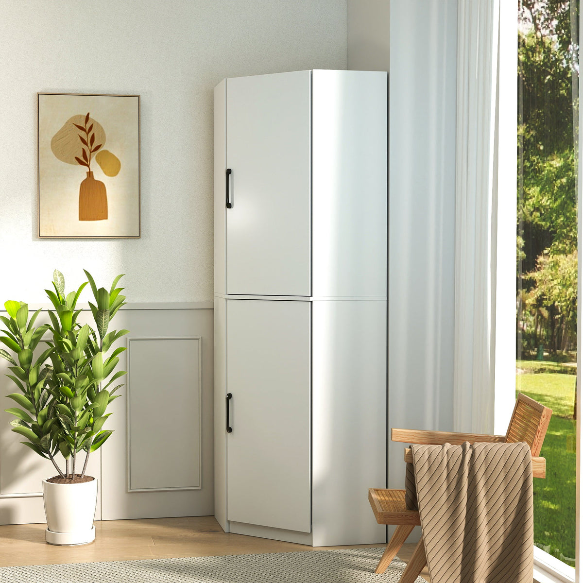 White Corner Kitchen Pantry Cabinet with Vertical Storage - White HouseOfZazla