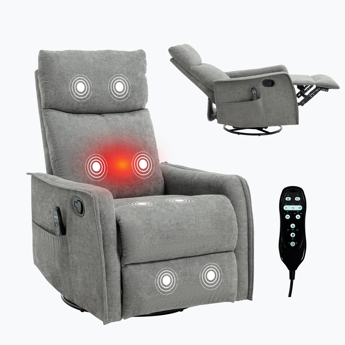 Heat Massage Manual Recliner Chair with Swivel and Rocker - Multi-Function, Metal Base HouseOfZazla