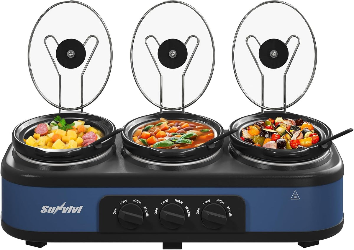Triple Slow Cooker Buffet Food Warmer with 3 Removable Pots - Red or Blue HouseOfZazla