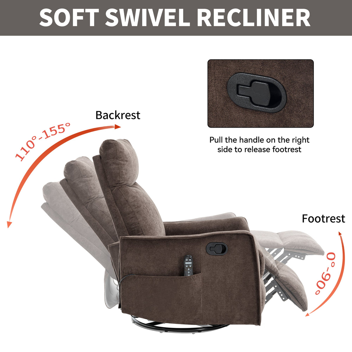 Heat Massage Manual Recliner Chair with Rocker and Swivel in Fabric HouseOfZazla