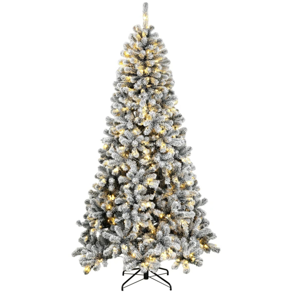 7.5 ft Pre-Lit Flocked Fraser Fir Artificial Christmas Tree with LED Lights - Green/White HouseOfZazla