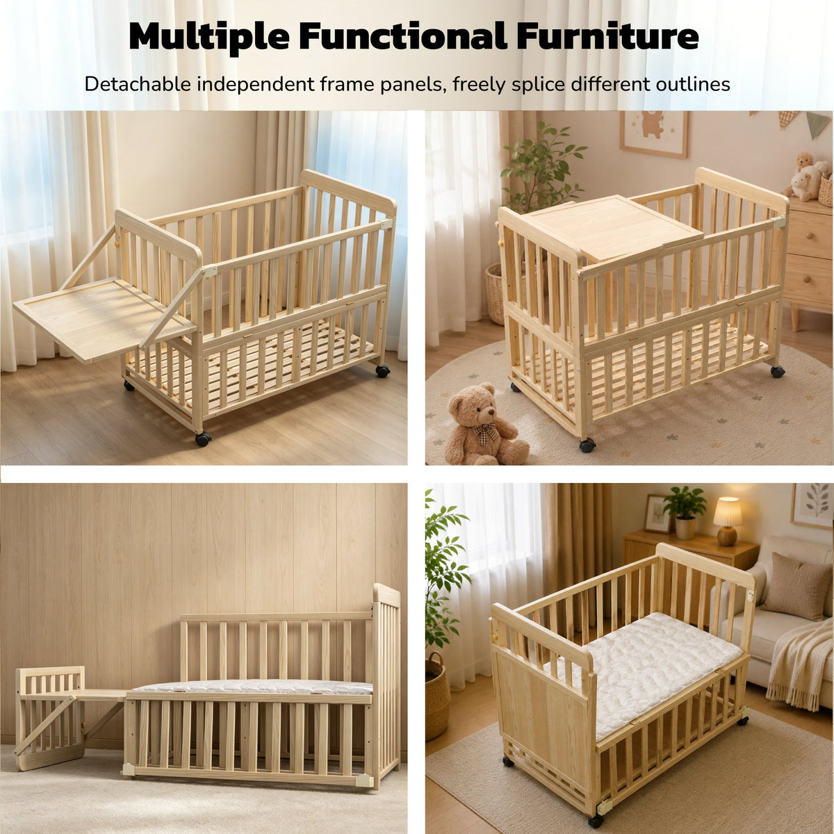 Solid Wood Baby Bassinet with Adjustable Heights & Changing Station - Natural Wood HouseOfZazla