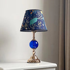 Tropical Floral Fabric Shade & Colored Glass Table Lamp | Gold Desk Light