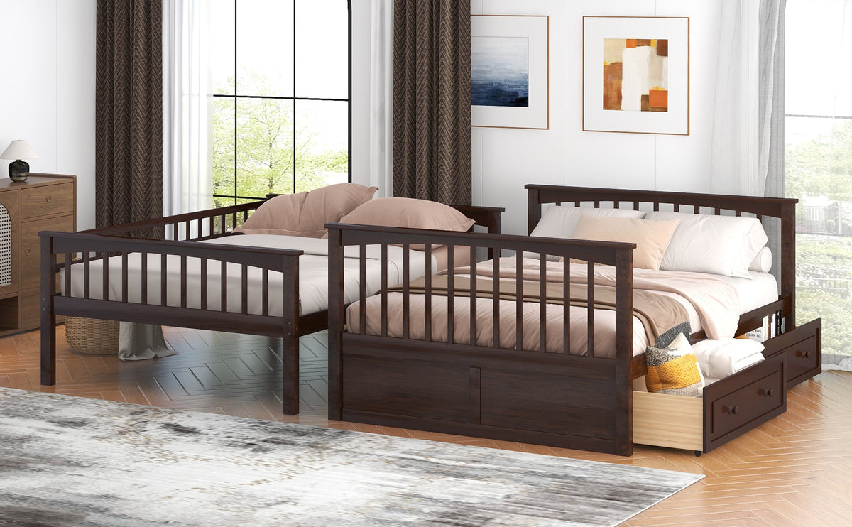 Full Over Full Bunk Bed with Drawers - Gray