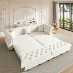 Oversized Chesterfield Pull Out Sofa Bed, Roll Arm Couch With Flower Tufting For Living Room