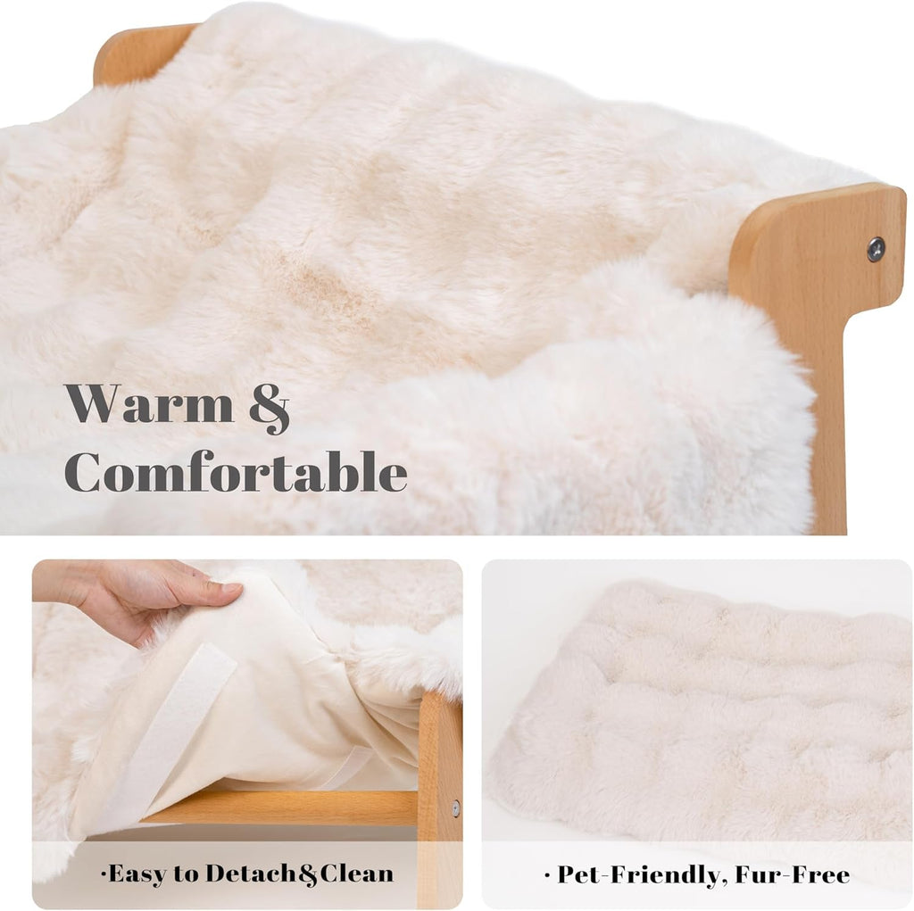 Elevated Wooden Cat Couch Bed with Washable Fluffy Cushion – 3 Colors Wags & Whiskers Pet Supply