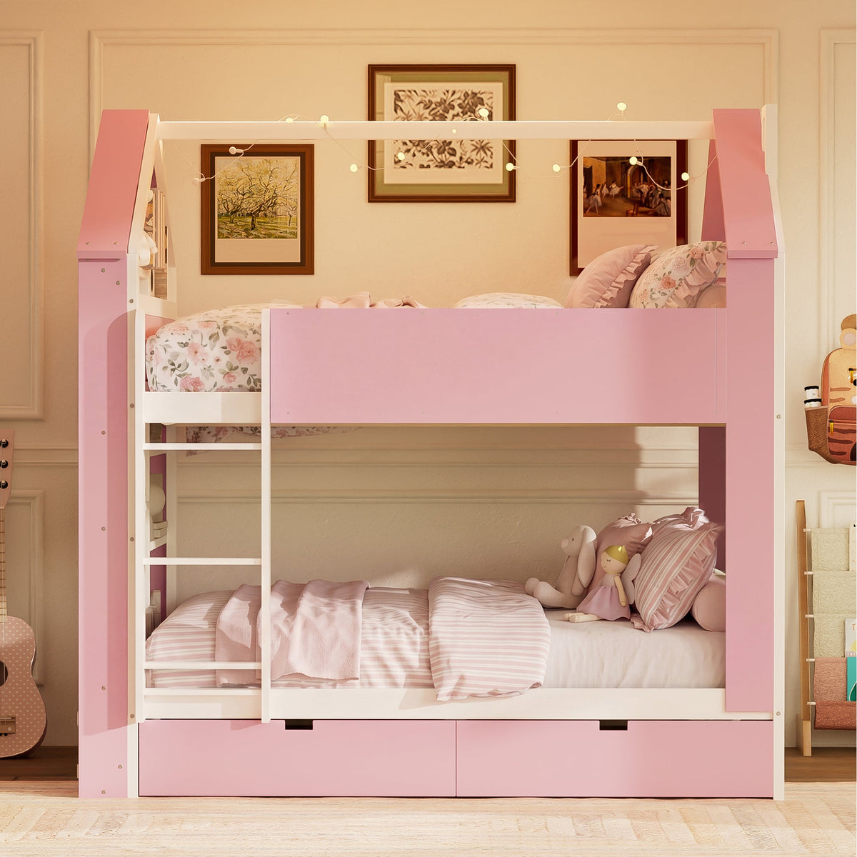 Full Size Bunk Bed with Storage Drawers & Shelves HouseOfZazla