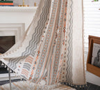 Boho Cream Cotton And Linen Print Sun Shade Non-punched Curtain Fabric