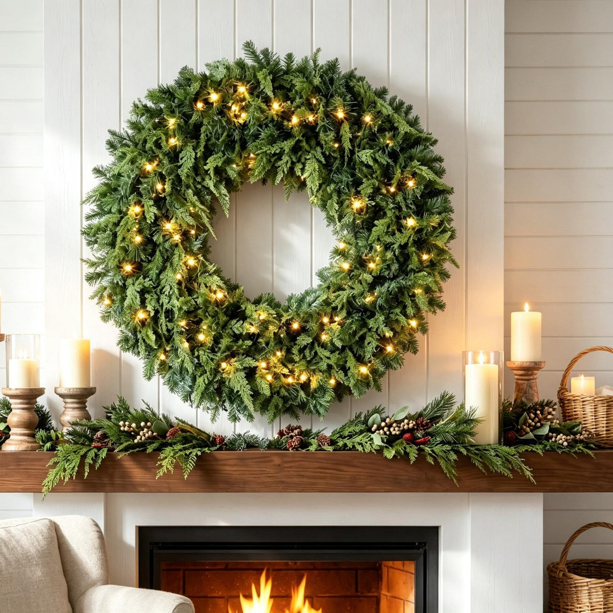 48-Inch Pre-Lit Crestwood Spruce Artificial Christmas Wreath with 8 Lighting Modes - Green HouseOfZazla
