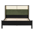 Queen Size Bed Frame with Green Upholstered Headboard