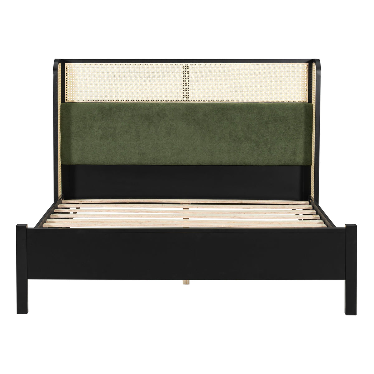 Queen Size Bed Frame with Plush Green Upholstered Headboard - Green HouseOfZazla