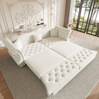 Oversized Chesterfield Pull Out Sofa Bed, Roll Arm Couch With Flower Tufting For Living Room