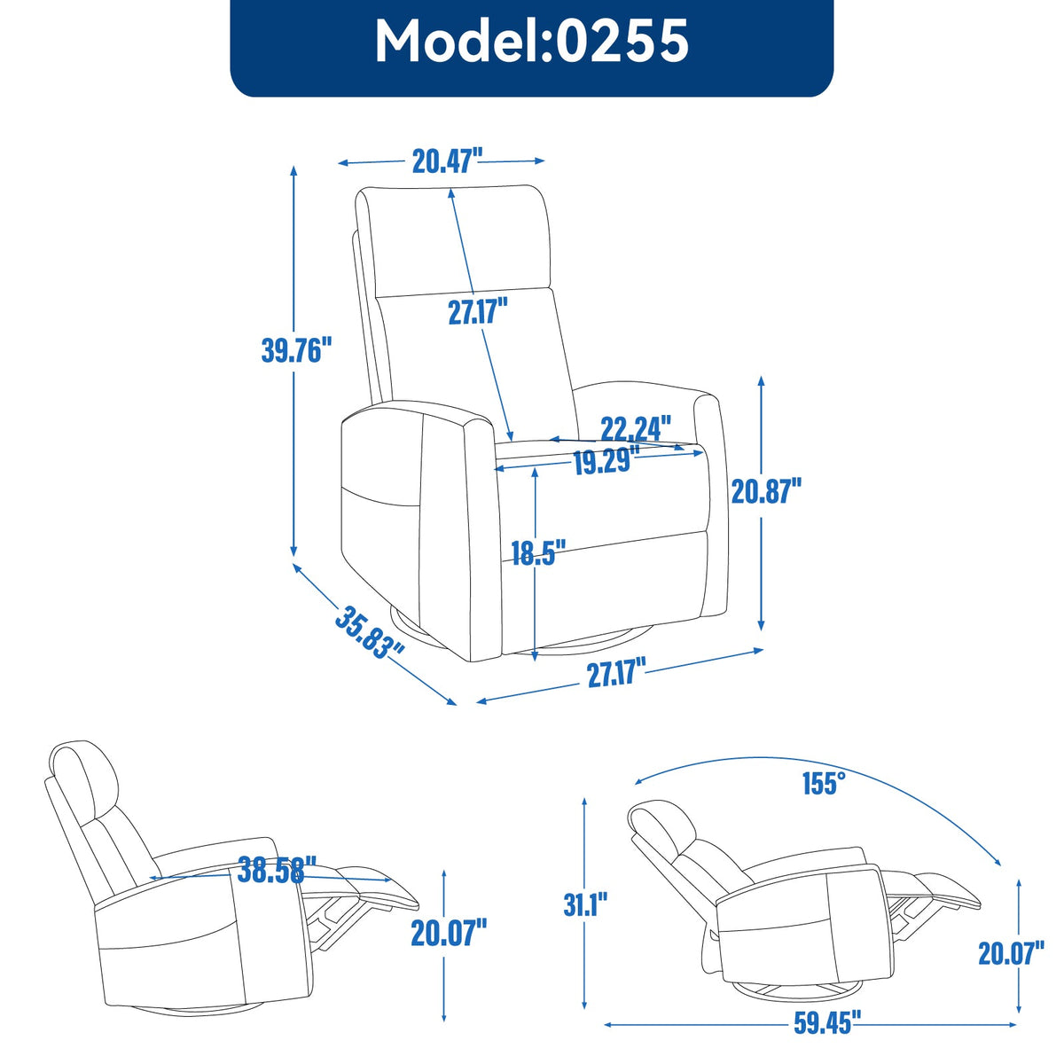 Heat Massage Manual Recliner Chair with Rocker & Swivel HouseOfZazla