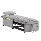 4 in 1 Multi-Function Single Sofa Bed with Storage Pockets Gray