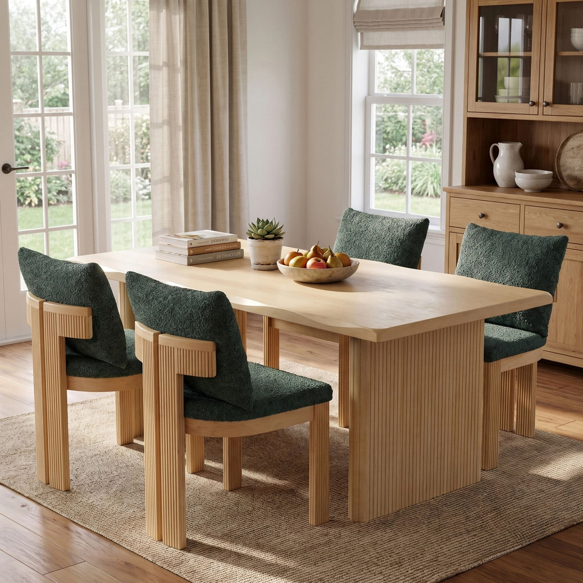 5-Piece Indoor Dining Set, 68.75" MDF Dining Table & 4 Rubber Wood Chairs