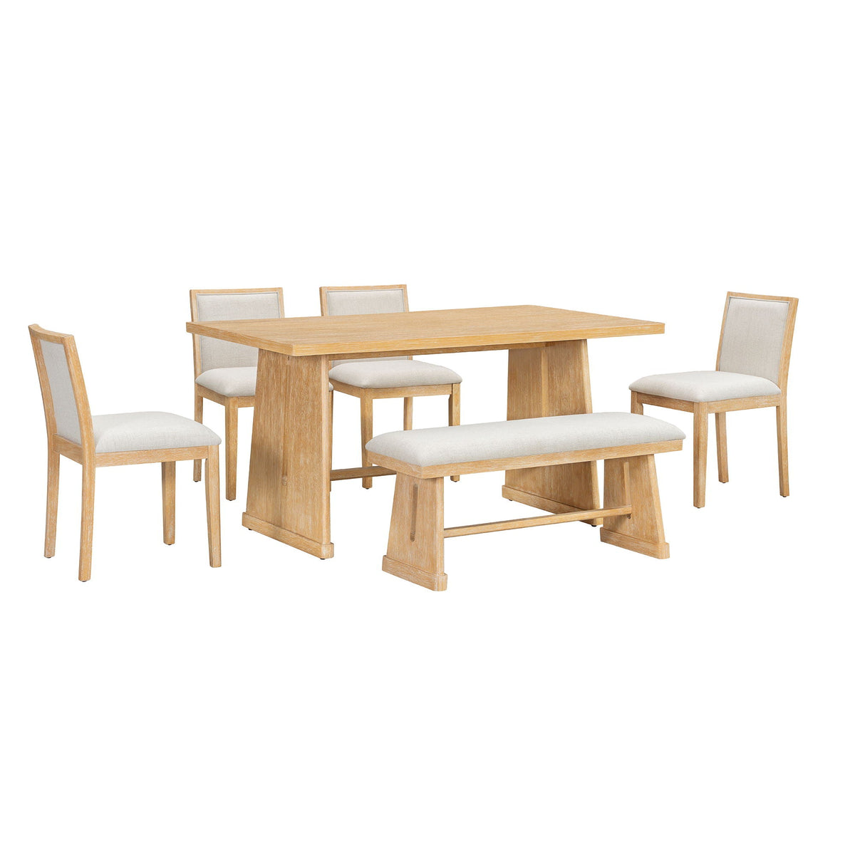 6 Piece Dining Room Set with Upholstered Chairs & Padded Bench - Light or Dark Brown HouseOfZazla
