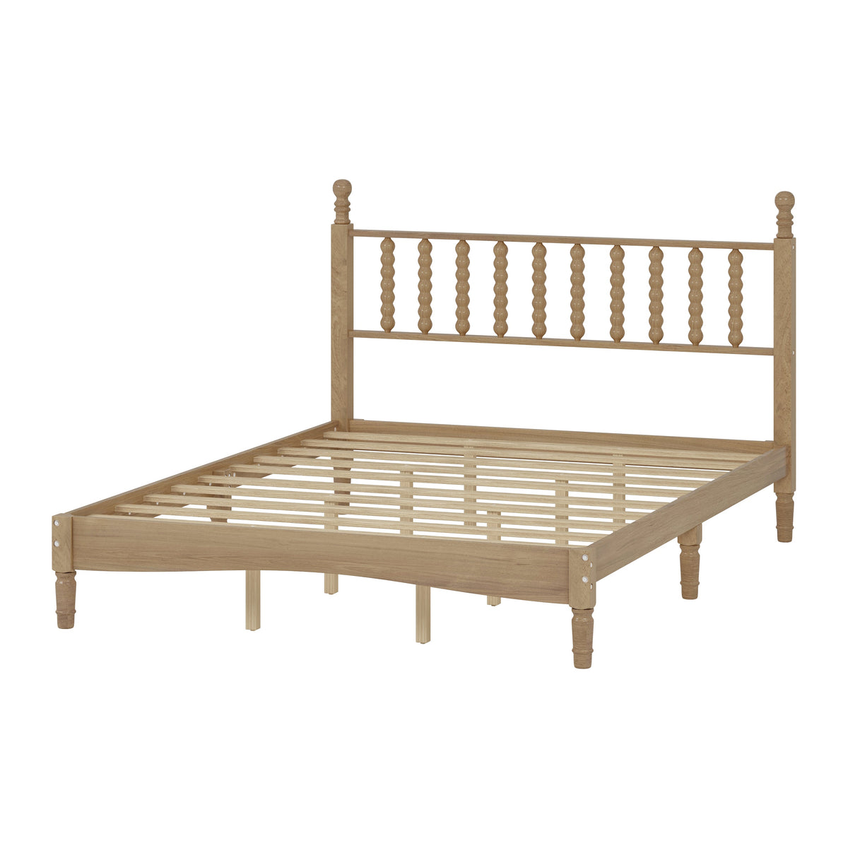 Queen Size Wood Platform Bed with Gourd-Shaped Headboard - Natural Wood HouseOfZazla