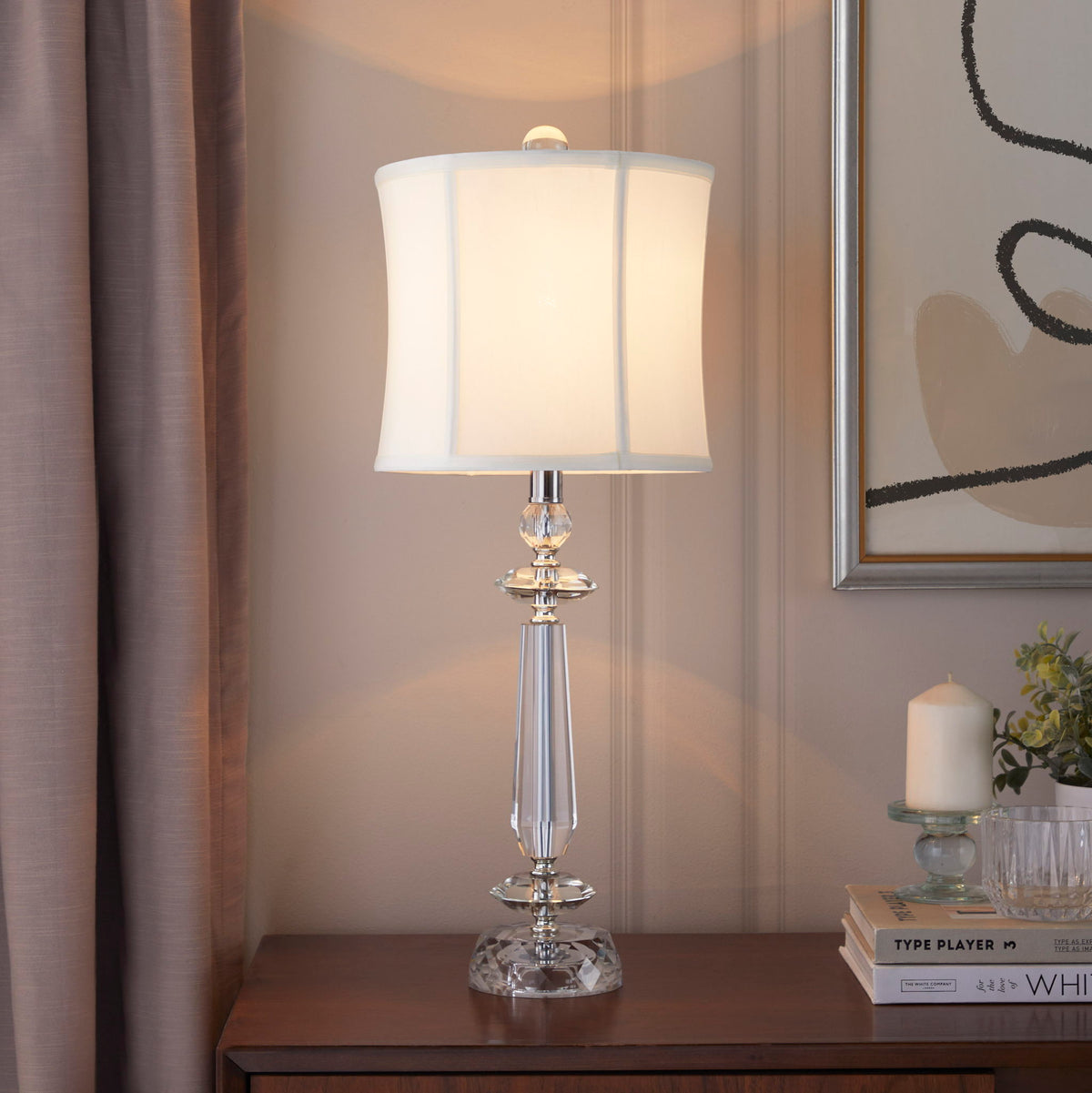 Contemporary Crystal Table Lamp Set with Faceted K9 Crystal - Clear Crystal / Chrome HouseOfZazla